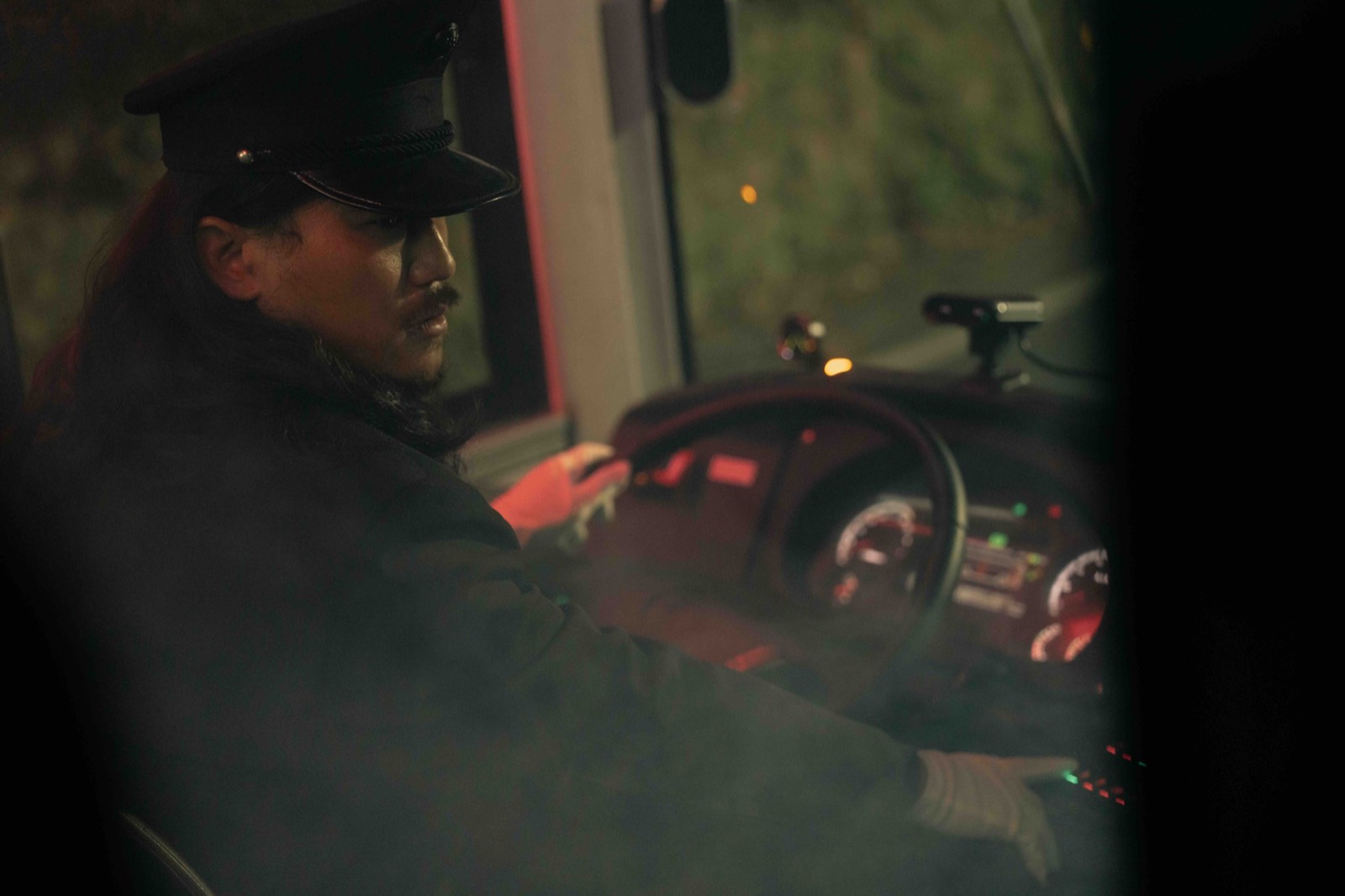 The Hell bus driver at the wheel